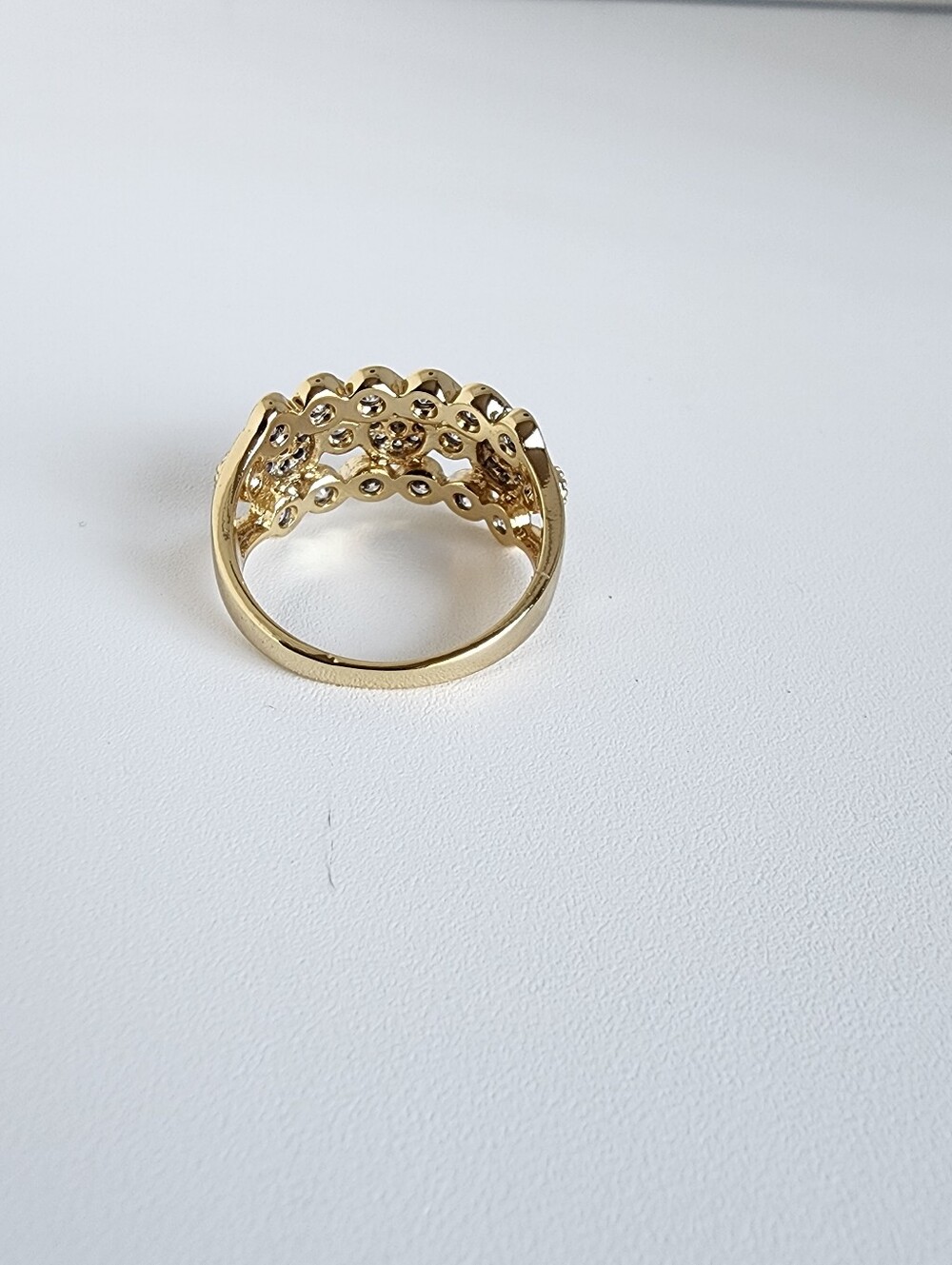 Gold Plated CZ Statement Ring Size 9 1/2 Wide Band Cocktail Ring - Picture 3 of 5